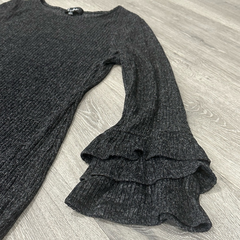 Women’s Gray Long Sleeve Flare Midi Bodycon Lulu’s Sweater Dress Large - Picture 6 of 13